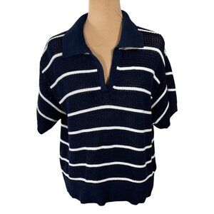 Old Navy Open Stitch Polo Sweater Size XL Extra Large Navy White Short Sleeve